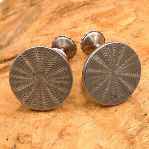 1930-1950 Vintage Napier Sterling Art Deco Style Zig Zag Fluted Disc Earrings